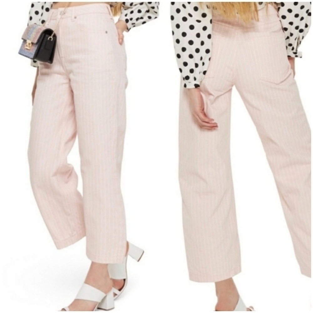 Top Shop Moto Pink Pinstriped Cropped Jeans 30